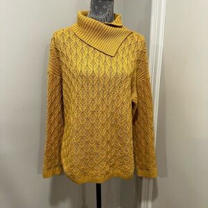Jeanne Pierre Large Yellow Mixed Cable Knit Cowl Neck Sweater Pullover Sweater.